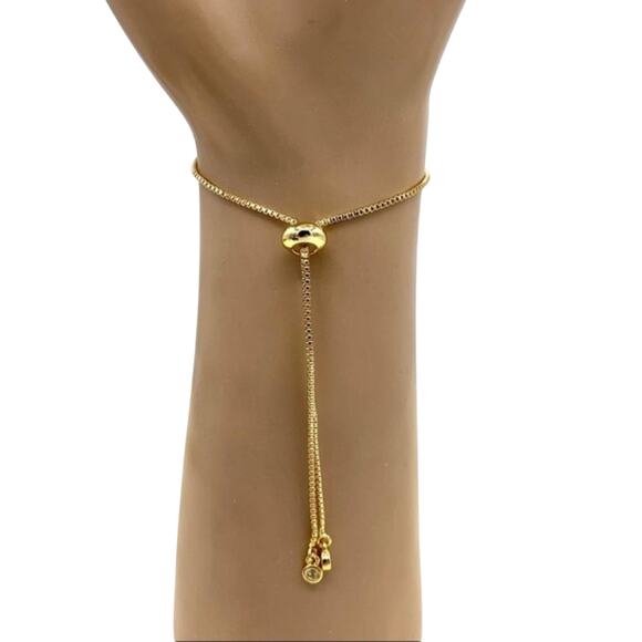 Pink tourmaline bracelet gold plated slider chain adjustable fits all sizes - Picture 2 of 3